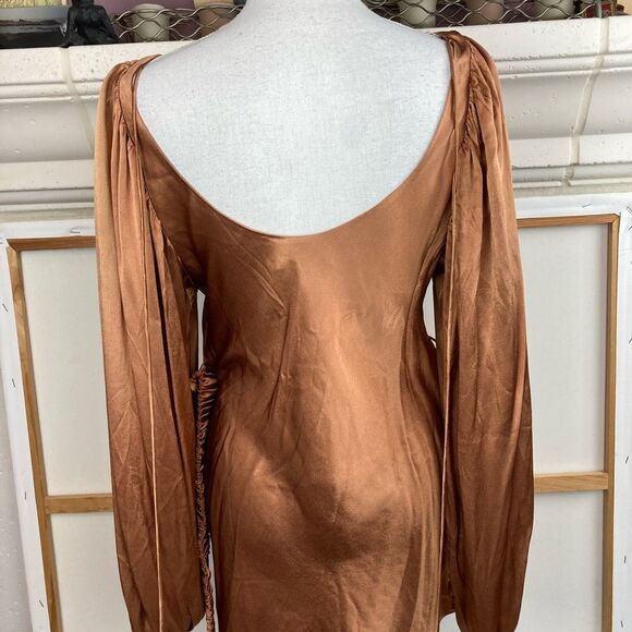 Shona Joy BNWT Copper Satin Dress w/ low open back that ties & matching belt - Picture 4 of 13